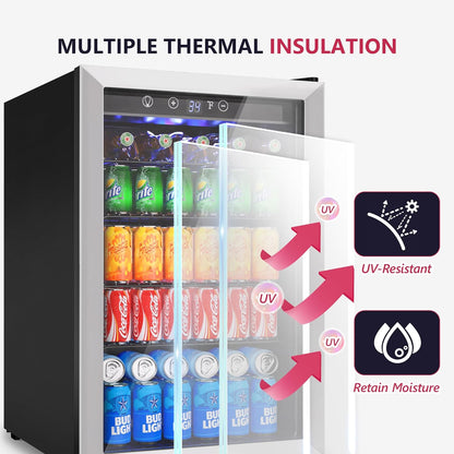 Icyglee 4.5 Cu.ft Beverage Refrigerator Cooler, 145 Can Mini Fridge with Digital Temperature Display for Soda Beer Wine, Freestanding beverage fridge with Adjustable Shelving for Home Office Bar