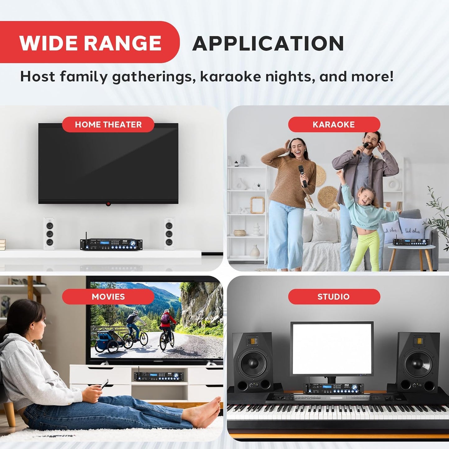 Pyle 3000W Multi-Channel Bluetooth Wireless Power Amplifier - Rack Mount - Stereo Receiver w/ FM Radio - USB/SD - Dual Mic w/ Echo - RCA - Headphone - LED Display - Cooling Fan - P3001BT