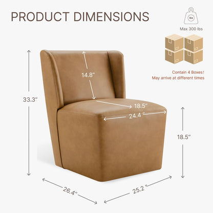 KISLOT Upholstered Dining Chairs Set of 4 with Casters, Wingback Modern Side Armless Deskchair with Rollers for Diningroom Bedroom Livingroom Reading Room, Brown Faux Leather