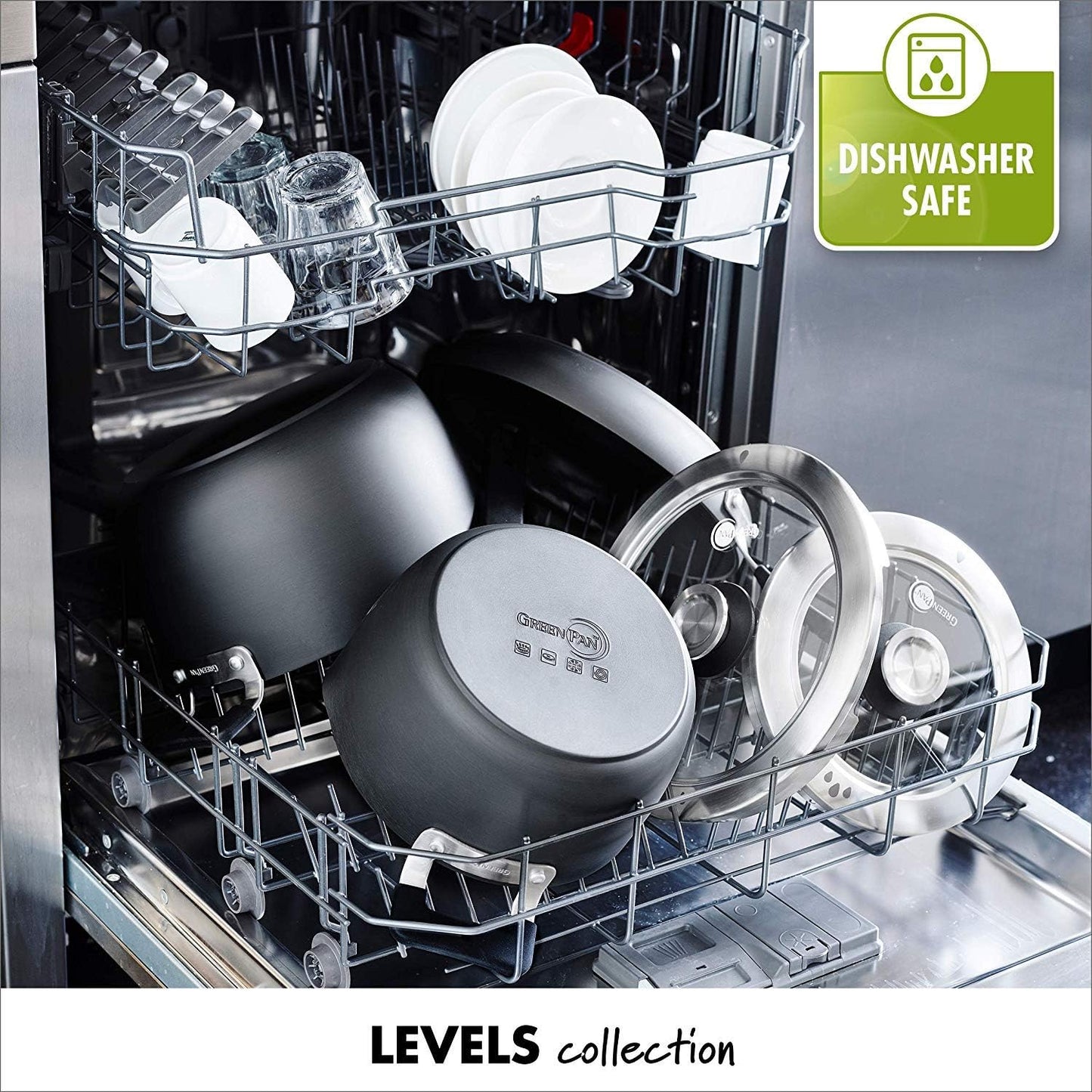 GreenPan Levels Stackable Hard Anodized Healthy Ceramic Nonstick 11 Piece Cookware Pots and Pans Set, PFAS-Free, Dishwasher Safe, Black
