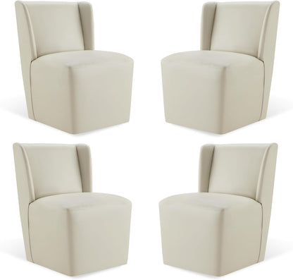 KISLOT Upholstered Dining Chairs Set of 4 with Casters, Wingback Modern Side Armless Deskchair with Rollers for Diningroom Bedroom Livingroom Reading Room, Cream Faux Leather