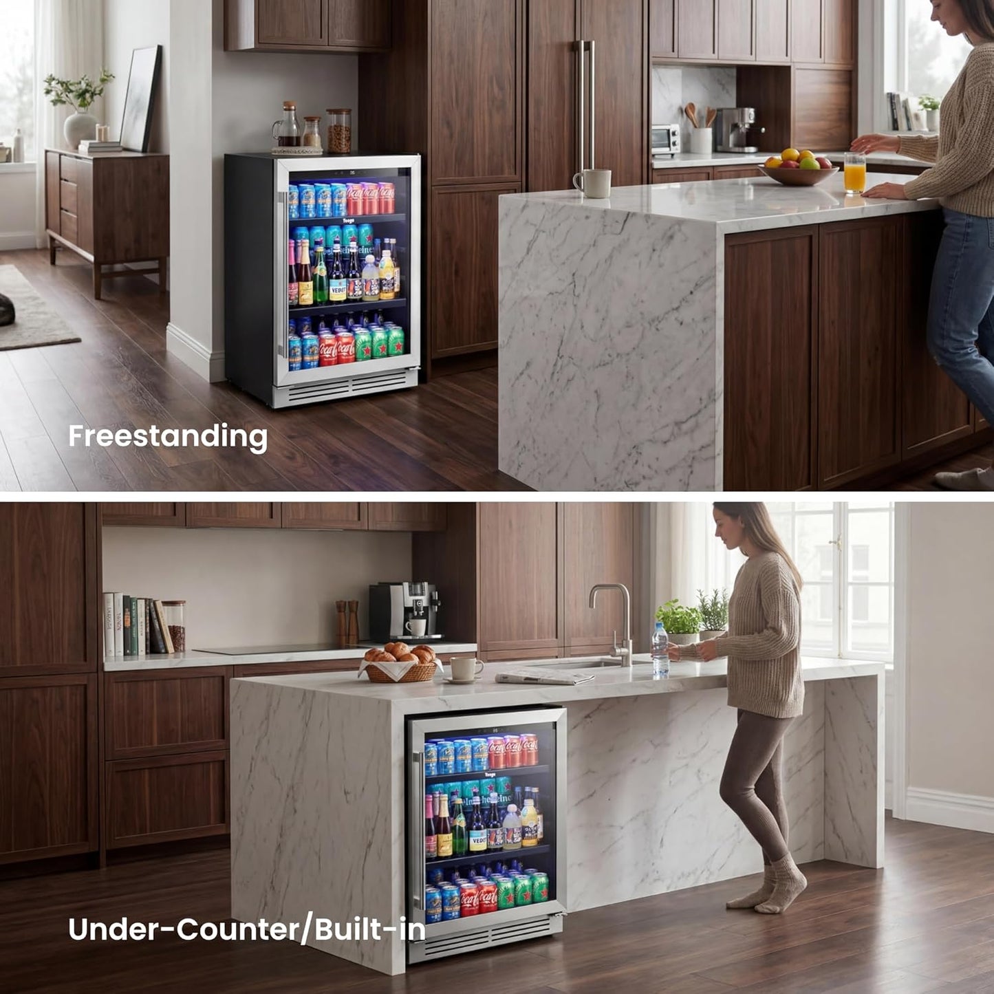 Yeego Beverage Refrigerator & Drink Fridge - 24 inch 180 Cans Beer Cooler Glass Door, 34-54℉ Under Counter Refrigerator Built-in for Drink Soda Wine for Bar Office Bedroom