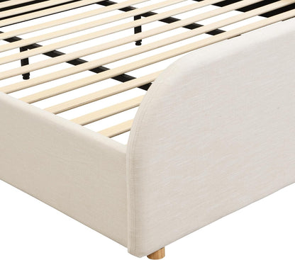 Christopher Knight Home Lanet Linen Upholstered King Size Bed Frame with Headboard, Modern King Bed Frame and Headboard, Wooden Slats Support, Easy Assembly, No Box Spring Needed, Beige