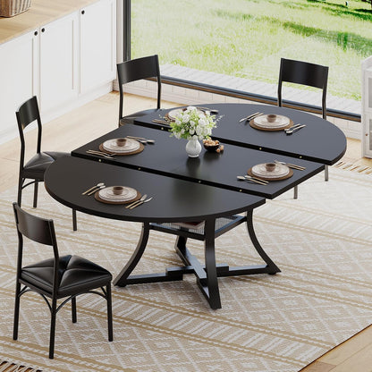 Itaar Round Extendable Dining Table Set for 4-6 People, 5-Piece Kitchen Table Set with 4 Cushion Chairs, Dining Room Table for 6 with MDF Board & Metal Frame for Small Space, Easy Clean, Black