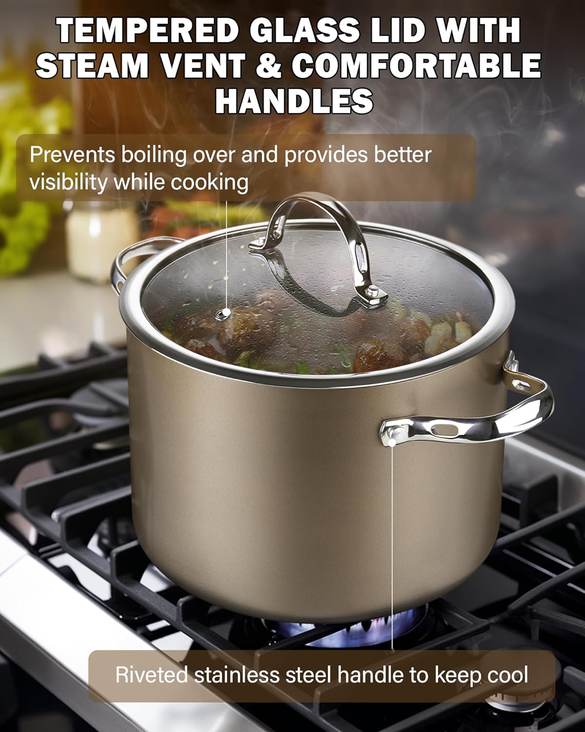Cooks Standard 8-Piece Kitchen Cookware Set, Hard Anodized Ceramic Nonstick Induction Pots and Pans Includes Saucepans, Stockpot with Lids, Frying Pans, Bronze