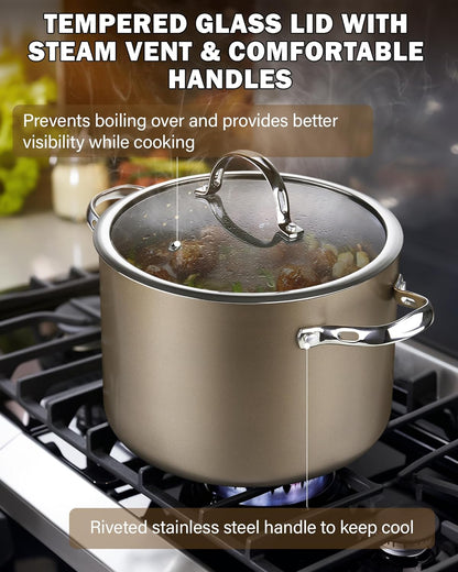 Cooks Standard 8-Piece Kitchen Cookware Set, Hard Anodized Ceramic Nonstick Induction Pots and Pans Includes Saucepans, Stockpot with Lids, Frying Pans, Bronze