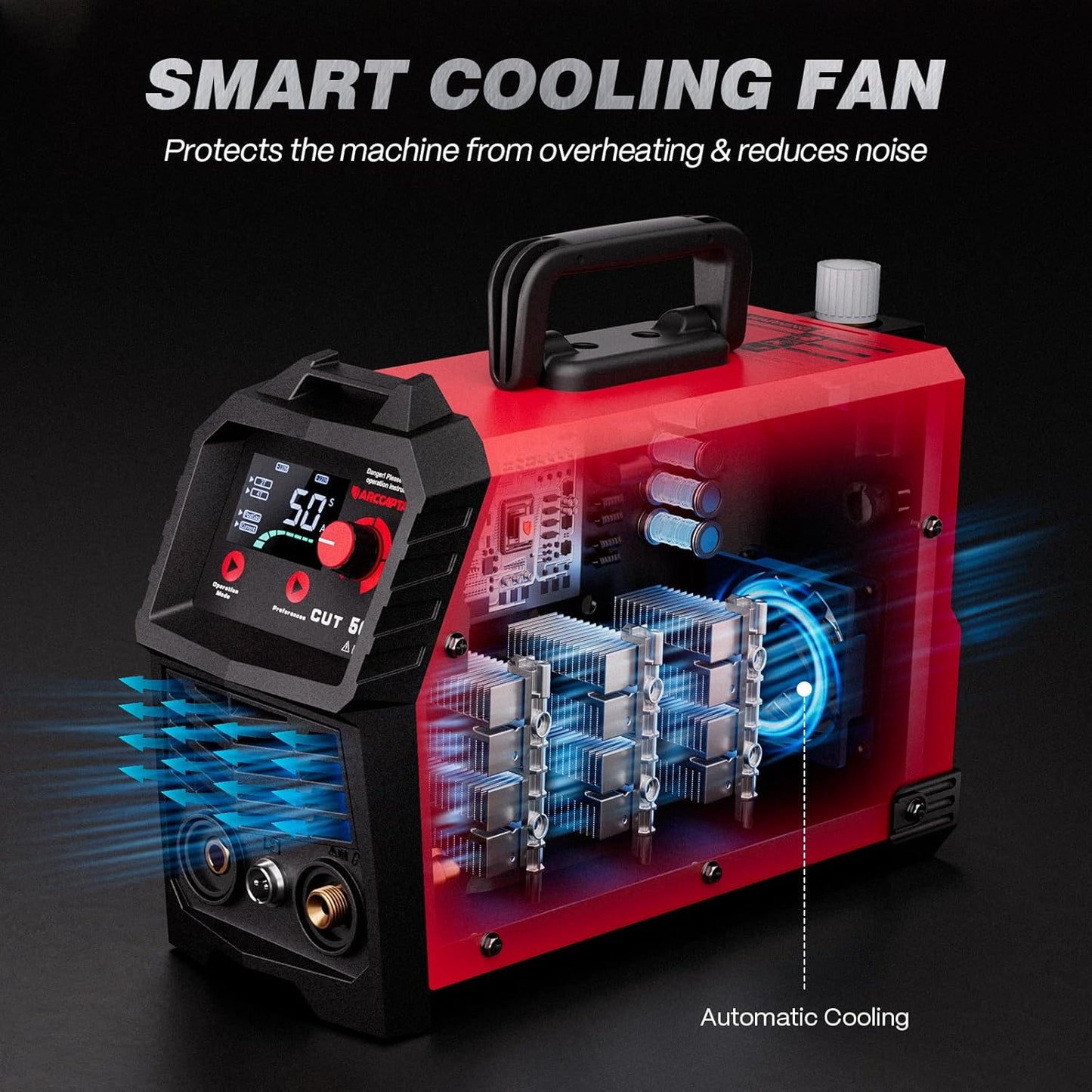 ARCCAPTAIN Plasma Cutter, Large LED Display 50Amps Cutter Machine with 110/220V Dual Voltage DC Inverter IGBT 1/2 Inch Clean Cut Post Flow and 2T/4T, for Beginners DIY