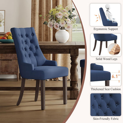 COLAMY Wingback Upholstered Side Dining Room Chairs Set of 6, Fabric Dining Chairs with Tufted Button, Living Room Chairs for Home Kitchen, Blue