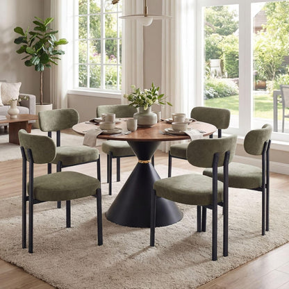 LukeAlon Chenille Dining Chairs Set of 6, Modern Upholstered Armless Kitchen Chairs with Black Metal Legs Curved Back Dining Room Chairs Reception Chair for Living Room Office, Green