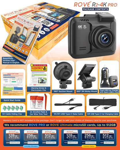 ROVE R2-4K PRO Dash Cam with GPS, 5G WiFi, Night Vision