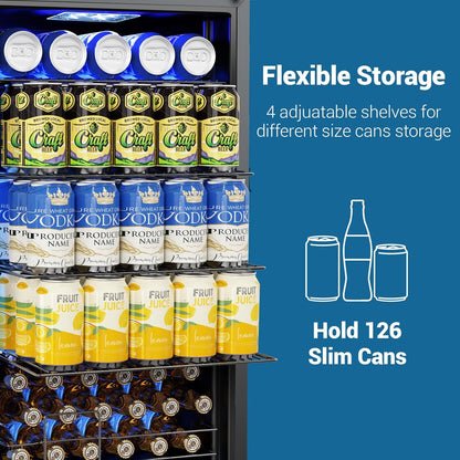 Velivi Mini Fridge 3.2 Cu.Ft Small Beverage Refrigerator 126 Can Lockable Drink Cooler with Glass Door, Safety Lock, for Beer Soda Black
