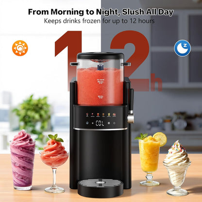 Slushie Machine, Ice Cream Maker, Slushy Machine for Home and Families, No ice needed with Rapid Chill & Temperature Control, Multi-function for Margarita, Frappé, Easy to Clean, Black