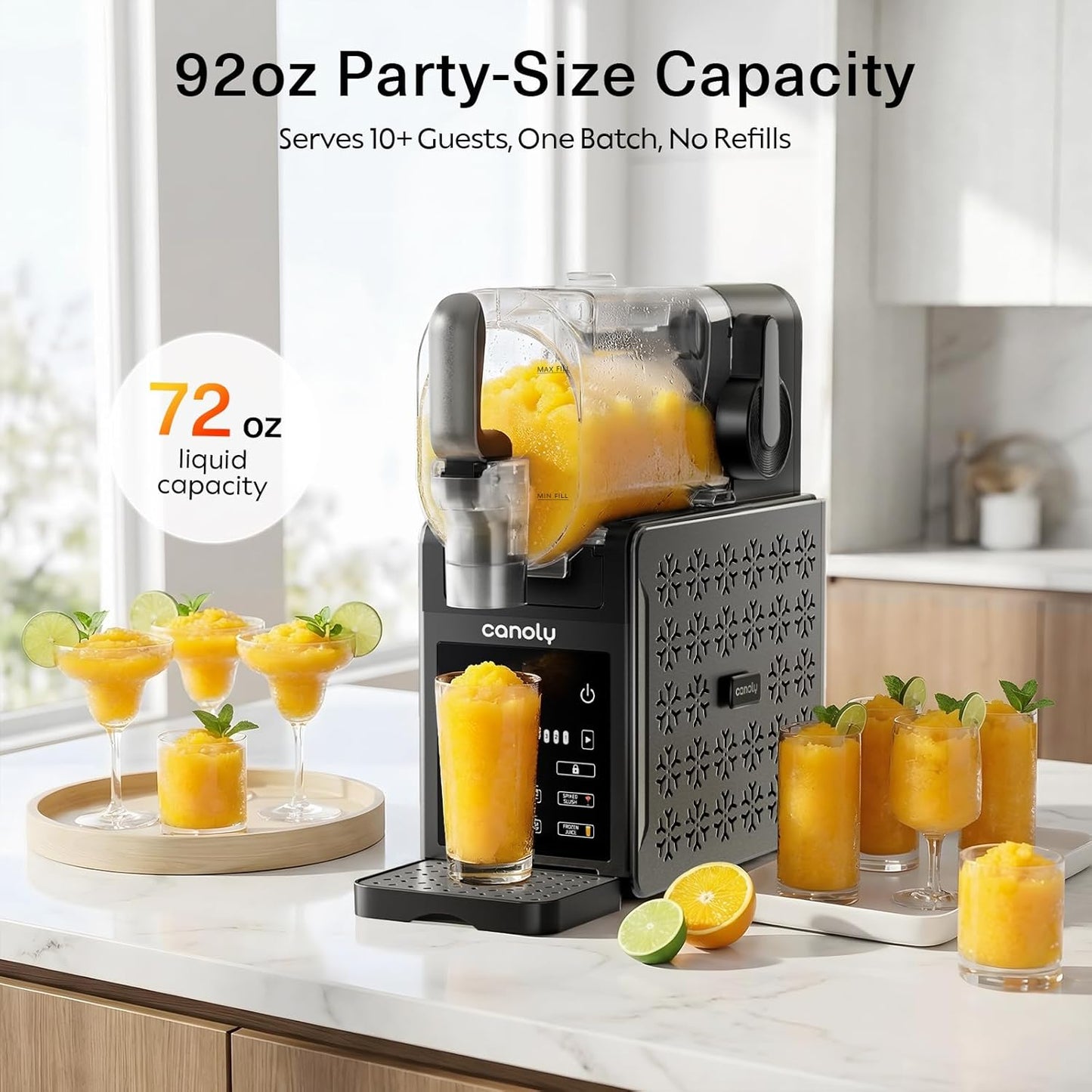 Canoly 2-in-1 Slushie & Soft Ice Cream Maker, 92oz Slushy Machine for Home, 6 Preset, Real-Time Temp Display, Auto-Clean, Frozen Margaritas Smoothie, Frappes, Milkshakes, Black