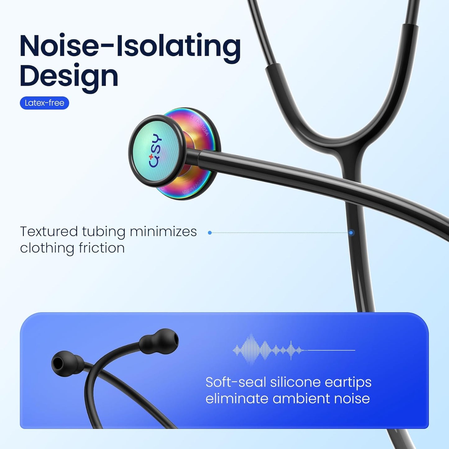 Stainless Steel Stethoscope, Dual-Frequency Diaphragm, Bell & Diaphragm & Pediatric Diaphragm, Noise-Reducing Silicone Ear Tips, Ideal for Doctors, Nurses, Students Use