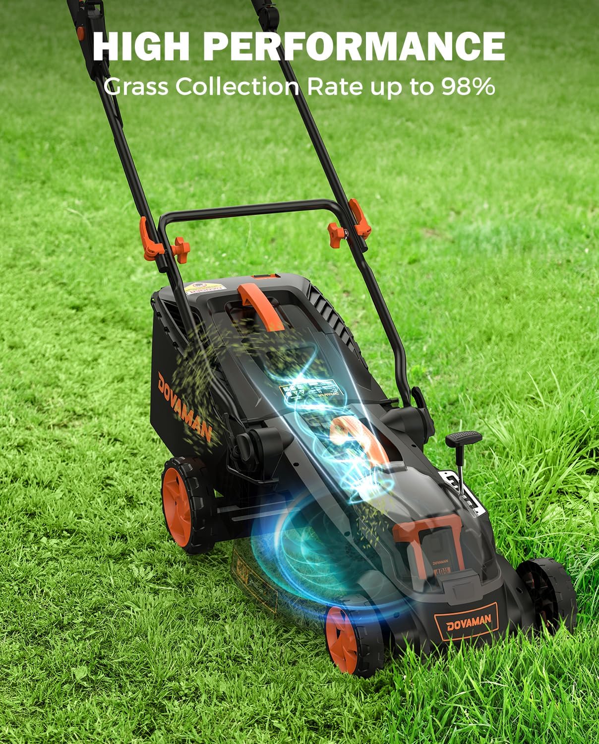 DOVAMAN LD40A 19" Cutting Deck Brushless Lawn Mower, 40V Powerful Cordless Lawn Mower, Effortless Single-Lever Height Adjustment, 3-Step Foldable Handle & Vertical Storage, 2-in-1 Mulching & Bagging