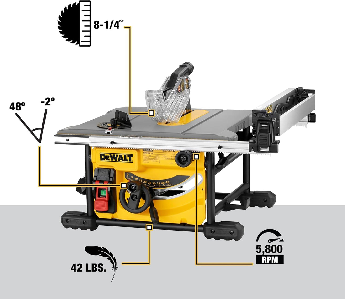 DEWALT 15 Amp 8-1/4 in. Compact Portable Jobsite Table Saw (DWE7485)