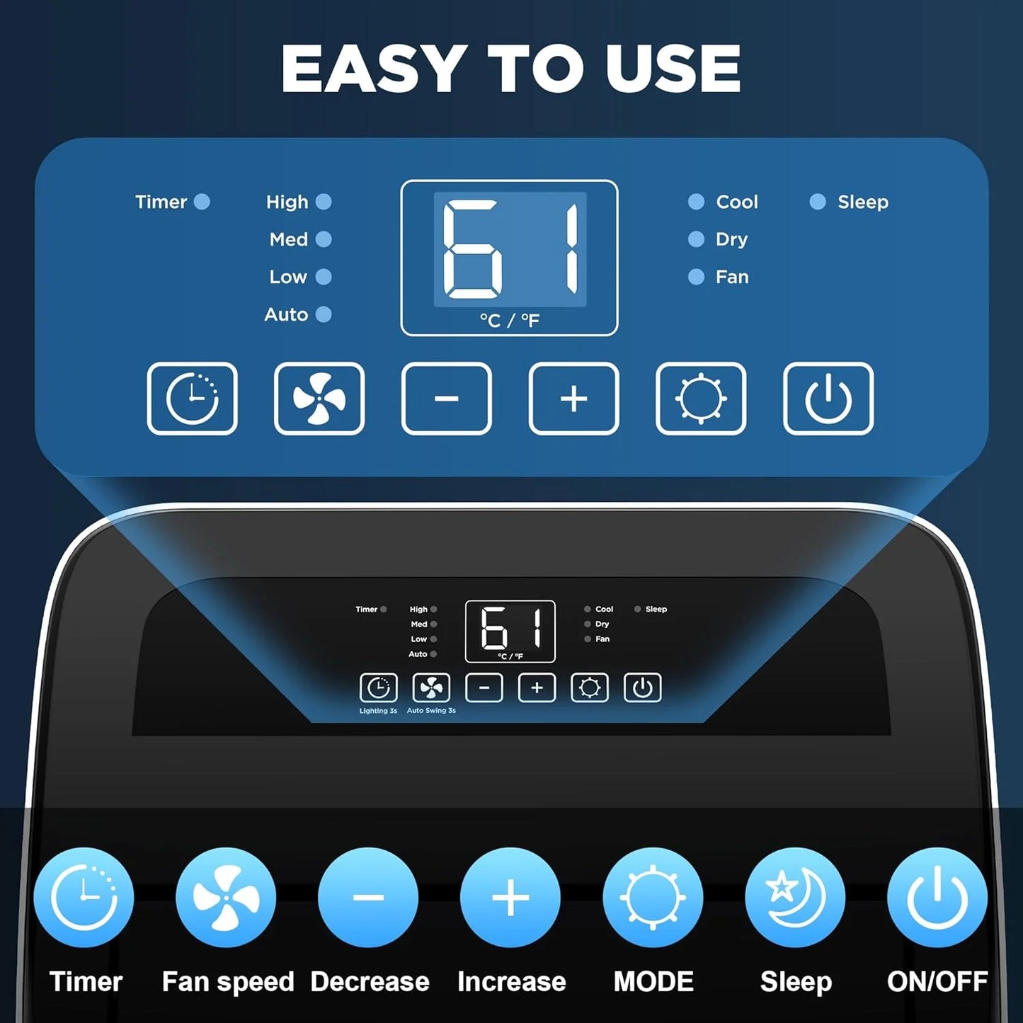 Portable Air Conditioners with Remote Control, 3-in-1 Free Standing Cooling AC Unit with Fan & Dehumidifier, Cools Room up to 700 sq.ft, Smart/Sleep Mode,3 Speed,Auto Swing,24H Timer