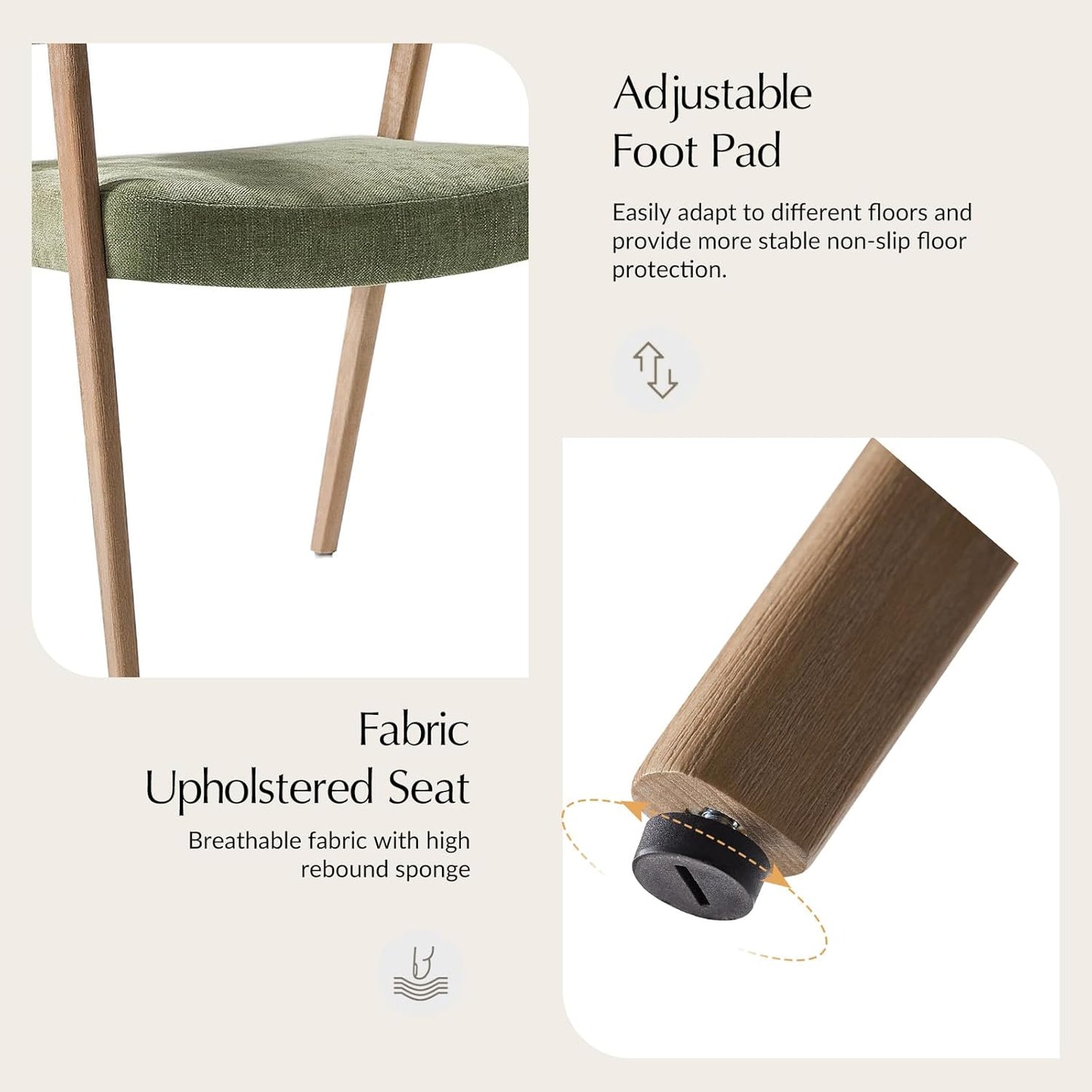 HULALA HOME Mid-Century Modern Dining Chairs Set of 4, Green Wooden Upholstered Kitchen Chairs with Armrest, Curved Backtrst & Wood Legs Armchairs Accent Chairs for Dining Living Room - Moss