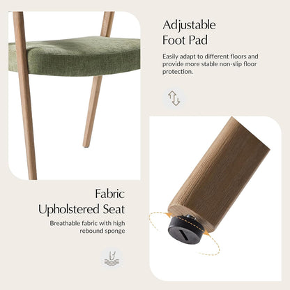 HULALA HOME Mid-Century Modern Dining Chairs Set of 4, Green Wooden Upholstered Kitchen Chairs with Armrest, Curved Backtrst & Wood Legs Armchairs Accent Chairs for Dining Living Room - Moss