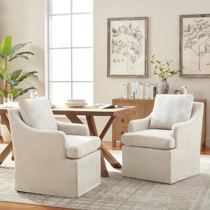 VKNOW Upholstered Dining Chairs Set of 4, Modern Kitchen Chairs Dinner Chairs with 4 Casters, Chenille Armchair for Bedroom Reading Room Living Room, Beige