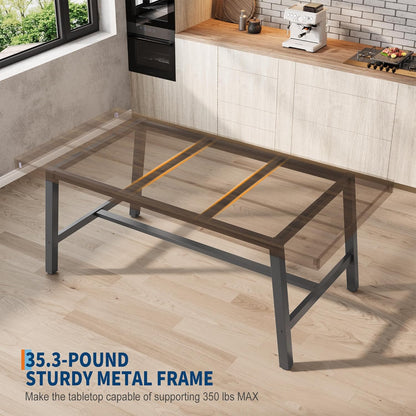 GarveeHome Industrial Dining Table for 4-6 People, 63 in Long Wooden Kitchen Table with Sturdy Metal Frame & Rustic Finish - Seats 4 Rectangular Counter for Dinner, Kitchen, Dining Room - Retro Brown