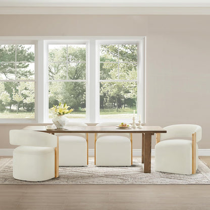KISLOT Upholstered Dining Chairs with Casters, Modern Barrel Side Armchair with Rollers & Wooden Armrest for Dining Room, Bedroom, Kitchen, Reading Room, Beige, Set of 4