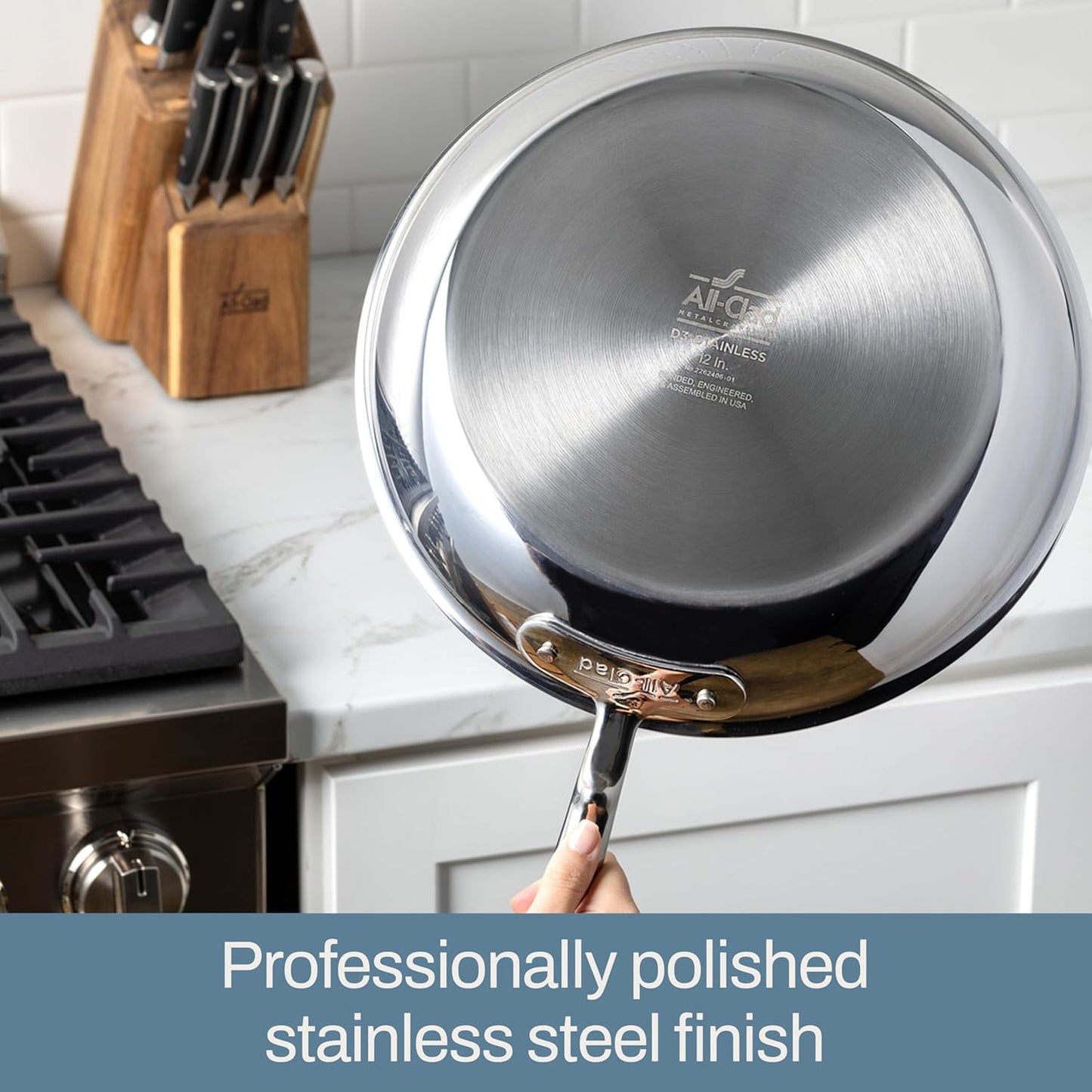 All-Clad D3 3-Ply Stainless Steel Stockpot with Lid 8 Quart, Induction, Oven Broiler Safe 600F, Silver