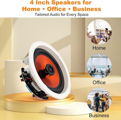 STUDIOFINIX 4 Inch Bluetooth Ceiling Speakers with 4-Channel Amplifier, 480W Max Power, 4 Speakers - Crisp Clear Sound for Living Room, Office, Kitchen, Basement, Covered Patio