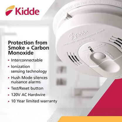 Kidde Smoke & Carbon Monoxide Detector, Hardwired, Interconnect Combination Smoke & CO Alarm with Battery Backup, Voice Alert, Pack of 2