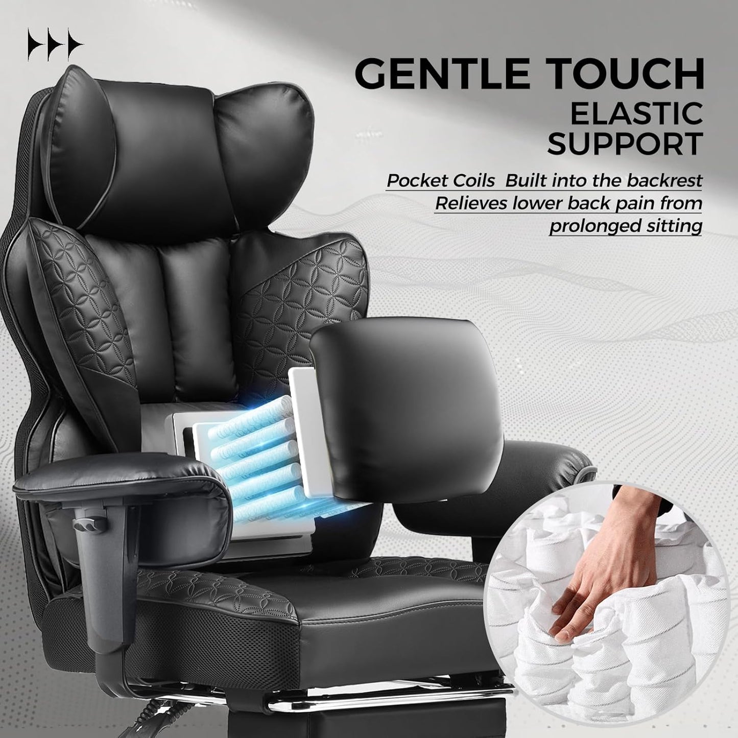 COMHOMA Big and Tall Office Chair Heavy Duty Wide Ergonomic Gaming Chair with Deluxe Embossing Designed Leather with Foot Rest,150°Reclining Adjustable Armrests Pocket Spring Back Support and Pillow