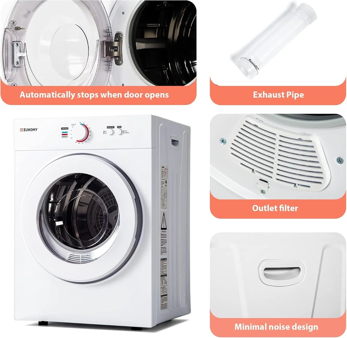 Compact Dryer 1.8 cu. ft. Portable Clothes Dryers with Exhaust Duct
