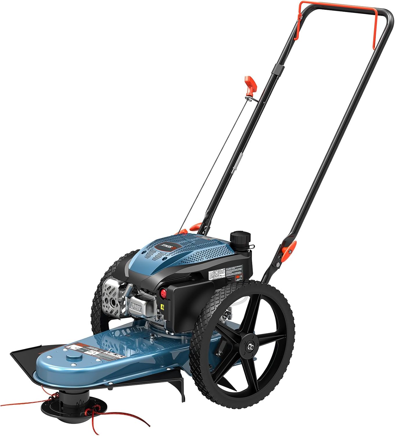 SENIX 22-Inch Gas Walk Behind Brush Cutter and String Trimmer, 160 cc 4-Cycle Engine, 14" Rubber High Wheels, with .155-Inch Heavy-Duty Line, Steel Deck, Adjustable Cutting Height
