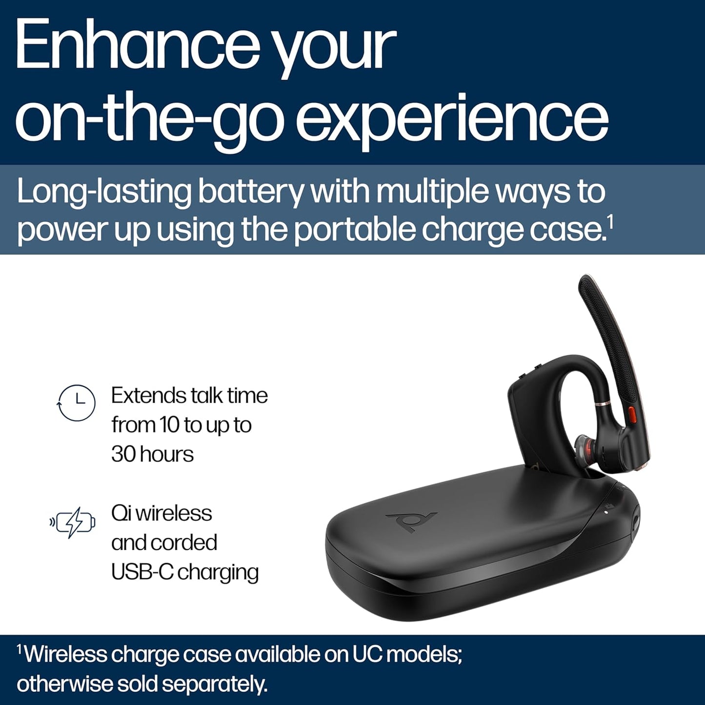 Poly Voyager Legend 50 UC Bluetooth Headset with Charging Case - 4 Noise-Canceling Mics, AI NoiseBlockAI & WindSmart Tech - Bluetooth Headphones with Mic, Smart Call Controls, All-Day Comfort