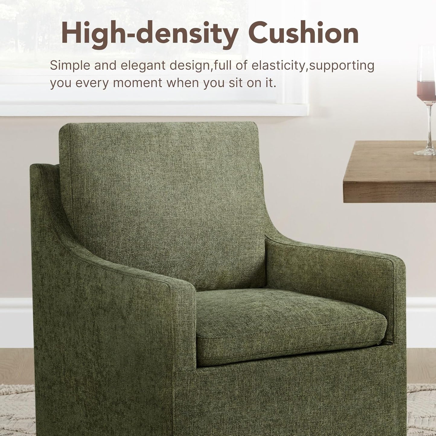 KISLOT Upholstered Dining Chairs Set of 4, Modern Dining Room Chairs with Casters & Washable Cover, Rolling Accent Chair with Hidden Storage for Kitchen, Farmhouse, Living Room, Green, 4 Box