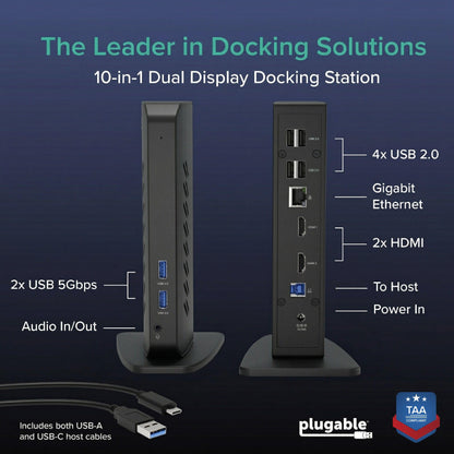 PLUGABLE Dual 1080p HDMI Docking Station for USB-C & USB 3.0