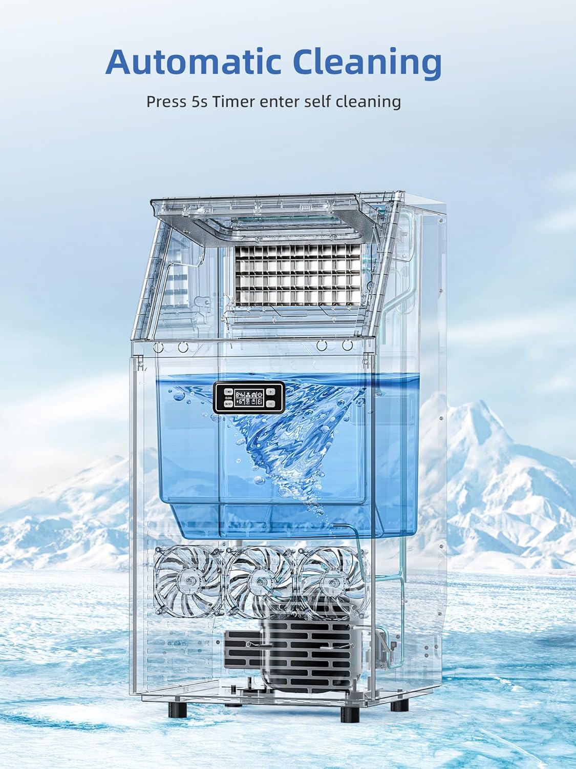 COWSAR Commercial Ice Maker Machine 100Lbs/24H, Stainless Steel Undercounter Ice Maker with 33Lbs Storage Capacity, Self-Cleaning Freestanding Ice Machine for Home, Bar, Restaurant, Office, Outdoor