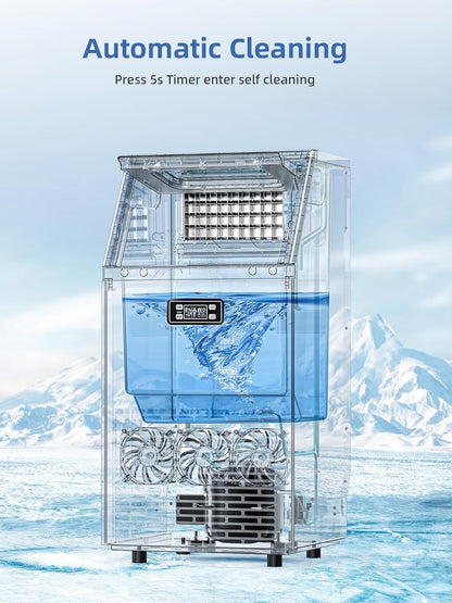 COWSAR Commercial Ice Maker Machine 100Lbs/24H, Stainless Steel Undercounter Ice Maker with 33Lbs Storage Capacity, Self-Cleaning Freestanding Ice Machine for Home, Bar, Restaurant, Office, Outdoor