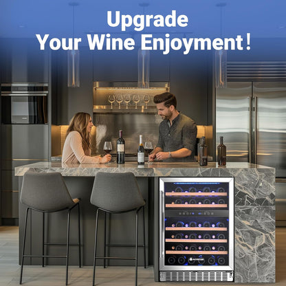 AAOBOSI Wine Fridge Cooler, 46 Bottles,24 inch Dual Zone Wine Cooler Under Counter with Adjustable Shelves,Built-in or Freestanding Wine Refrigerators for Home,Office,Bar