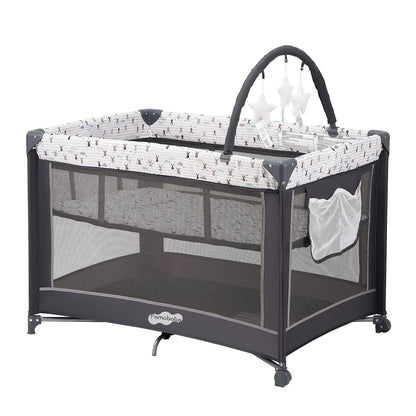 PAMO BABE Pack and Play with Bassinet - Portable Baby Playard