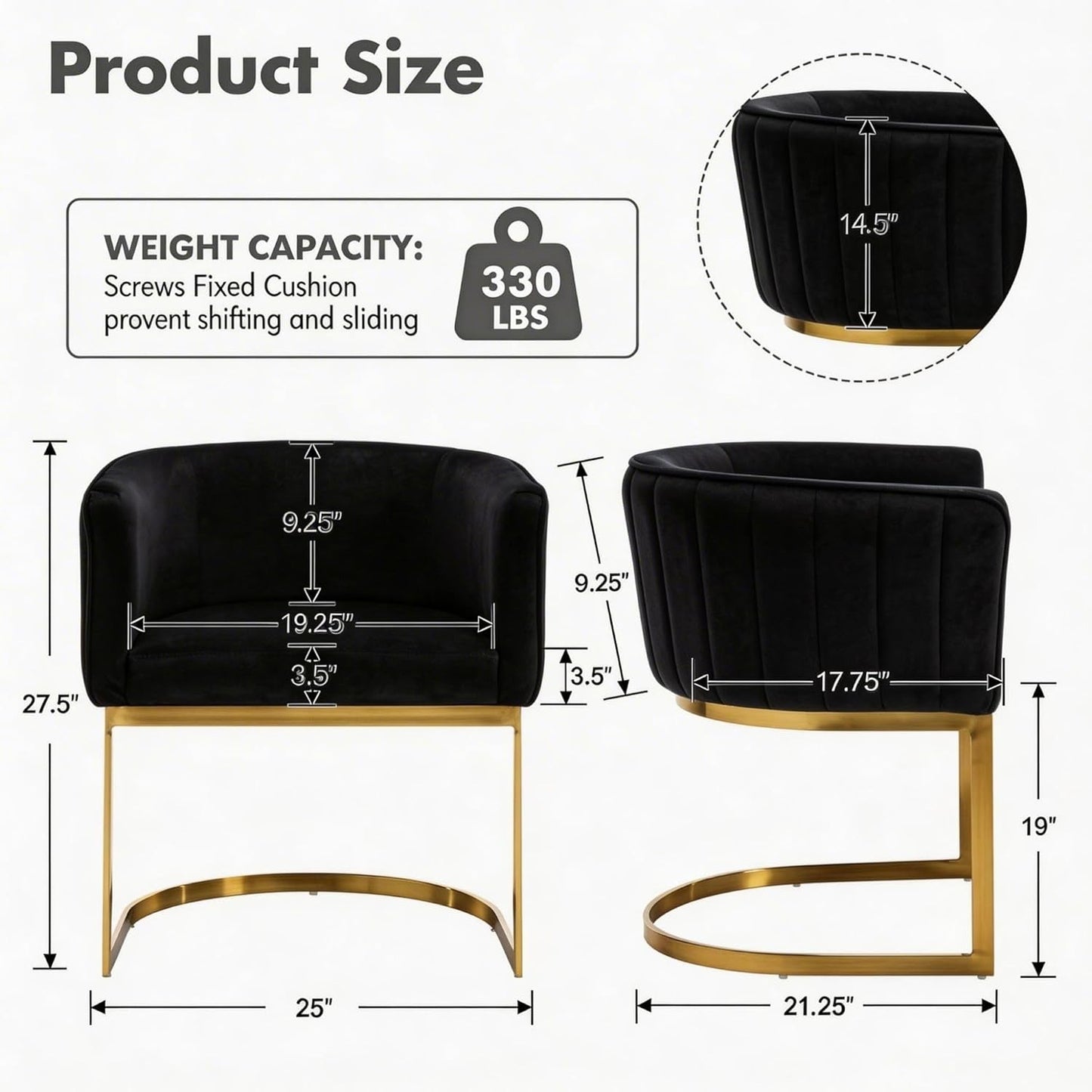 Hyfirm Black and Gold Barrel Dining Room Chairs Set of 4, Modern Velvet Upholstered Accent Chairs with Curved Back for Kitchen Island, Luxury Comfort Seating Cantilever Metal Frame