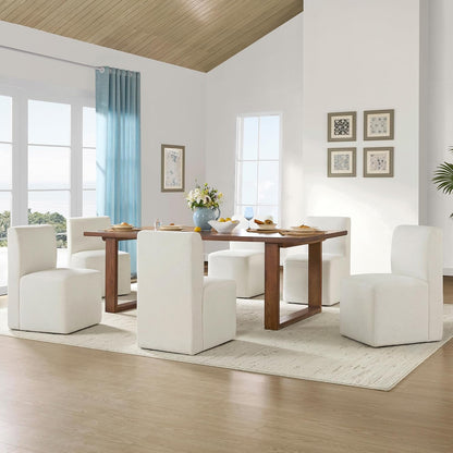 CHITA Dining Chairs with Casters Set of 4, FSC Certified Upholstered Armless Modern Rolling Dining Chairs with Rollers for Bedroom Reading Room Living Room, Linen