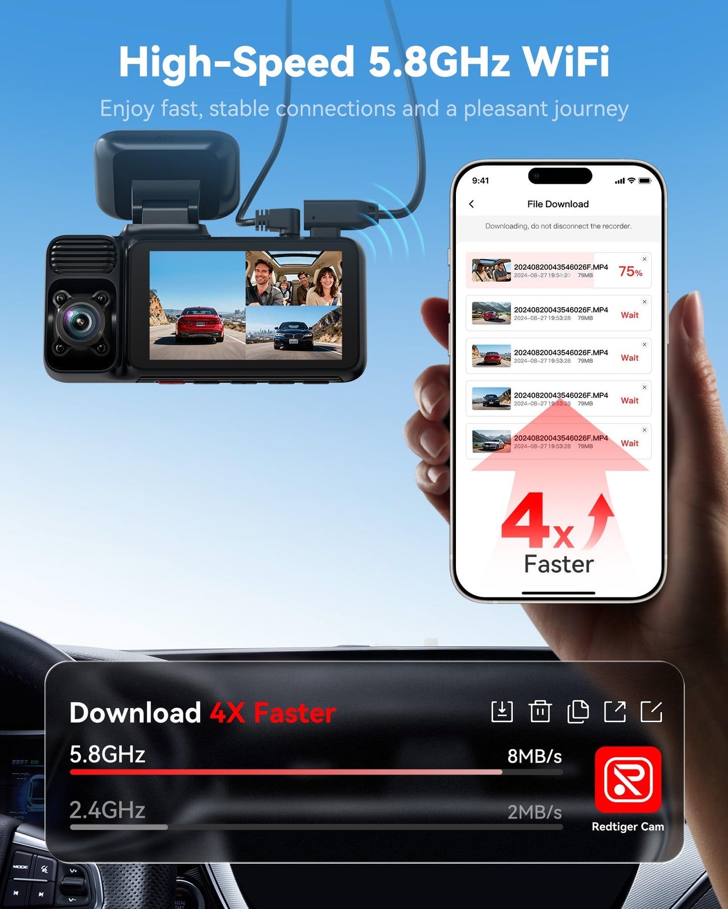 REDTIGER F17 4K Triple Channel Dash Cam with WiFi & GPS