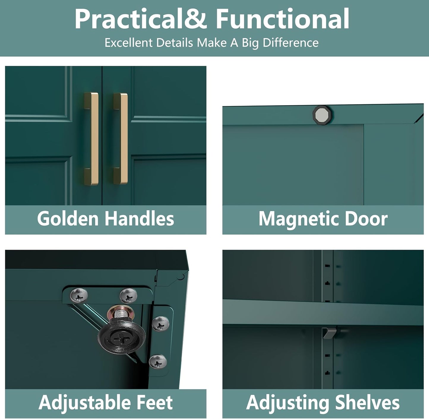 Polup Kitchen Pantry Cabinet, 71 Inch Tall Metal Pantry Cabinet with Doors and Adjustable Shelves, Freestanding Food Cupboard, Storage Cabinets for Dining, Living Room, Green-Teal, Assemble Required