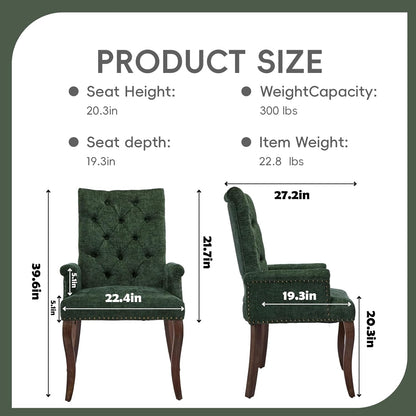 Upholstered Tufted Chenille Dining Chairs with Arms & Nailhead Trim – Solid Wood Frame & Legs, Modern Farmhouse for Dining, Kitchen & Living Room (Set of 6, Olive Green)
