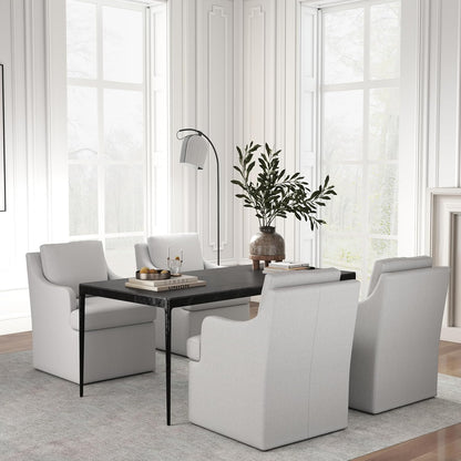 VKNOW Upholstered Dining Chairs Set of 4, Modern Kitchen Chairs Dinner Chairs with 4 Casters, Chenille Armchair for Bedroom Reading Room Living Room, Light Grey