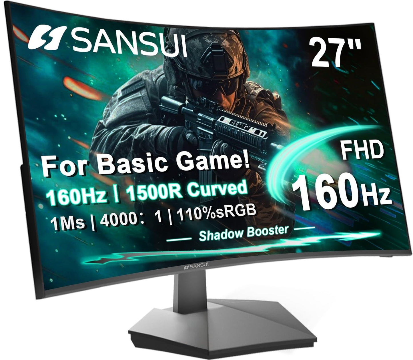 SANSUI 27-Inch Curved 160Hz Gaming Monitor FHD 1080P