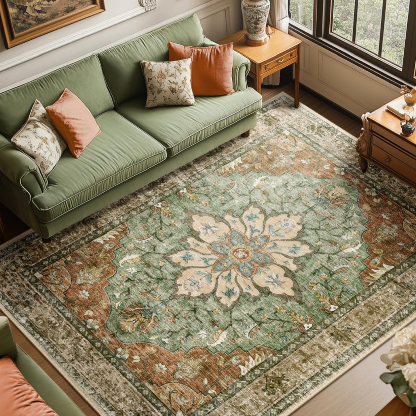 RELEANY Area Rugs 8'x10' Washable Non-Slip Floral Medallion
