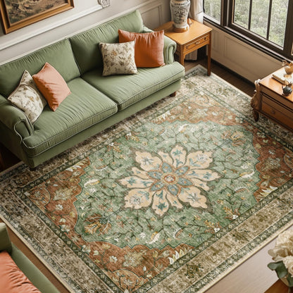 RELEANY Area Rugs 8'x10' Washable Non-Slip Floral Medallion