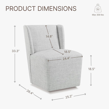KISLOT Upholstered Dining Chairs Set of 4 with Casters, Wingback Modern Side Armless Deskchair with Rollers for Diningroom Bedroom Livingroom Reading Room, Light Grey Fabric