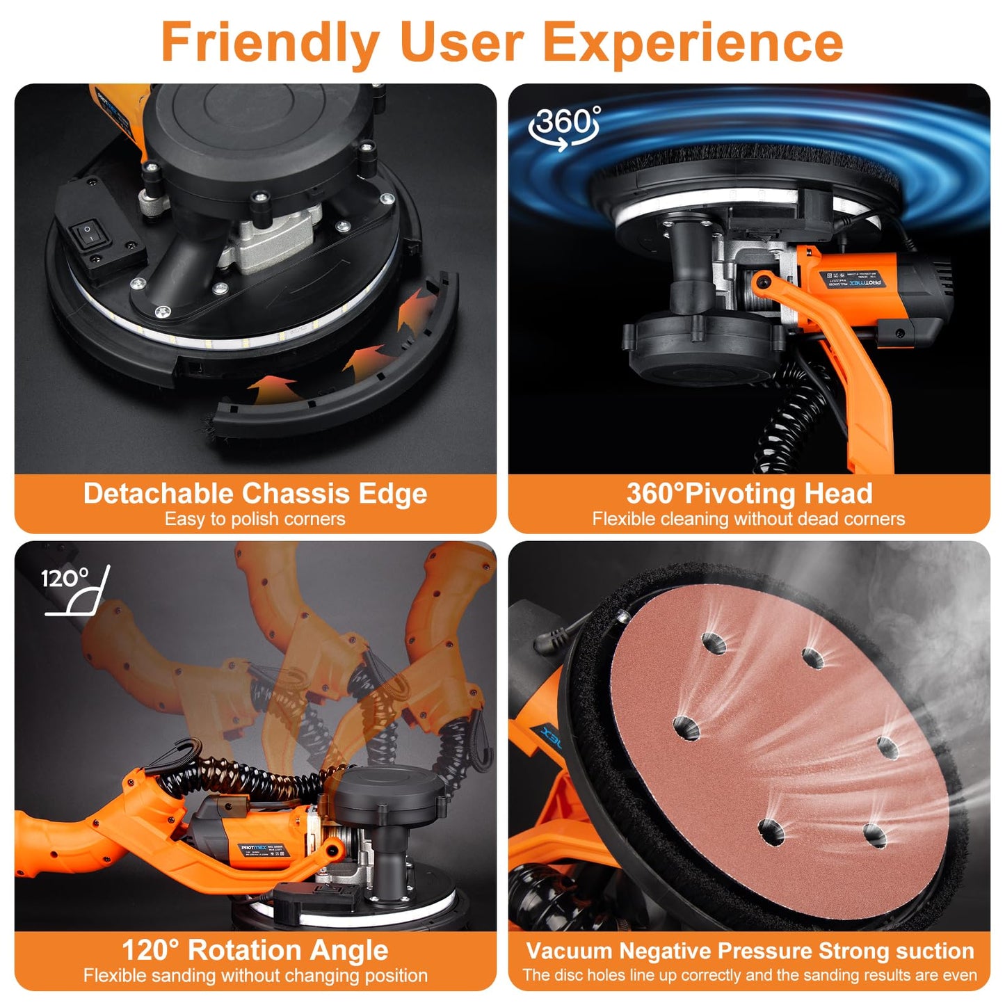 PROTMEX Drywall Sander 1000W with Vacuum & LED Light